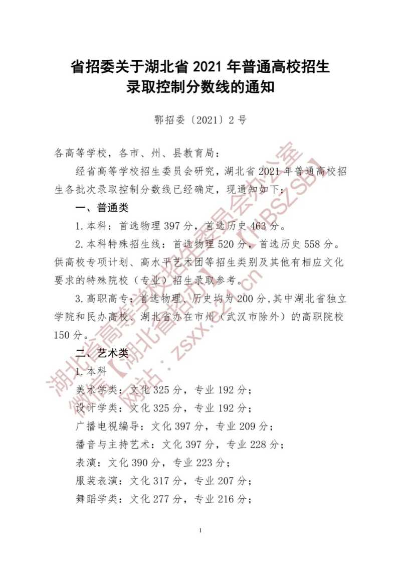 湖北高考录取分数线公布2022